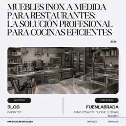 Cocina profesional con muebles inox a medida, mesa de acero inoxidable, fregadero industrial y mobiliario de cocina profesional